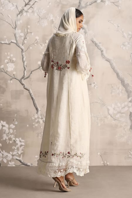 Kaveri Rosette Bed Of Roses Embroidered Linen Dress 