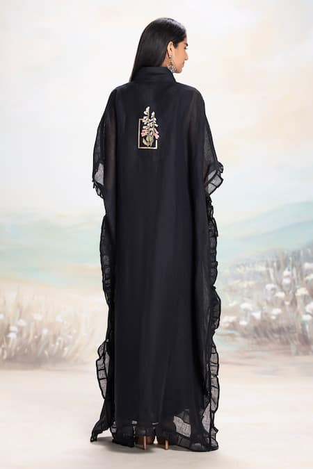 Kaveri Flute Pipes Embroidered Linen Kaftan  