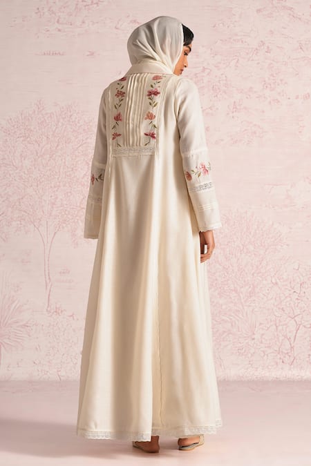 Kaveri Blush Vines Linen Abaya & Dress Set 