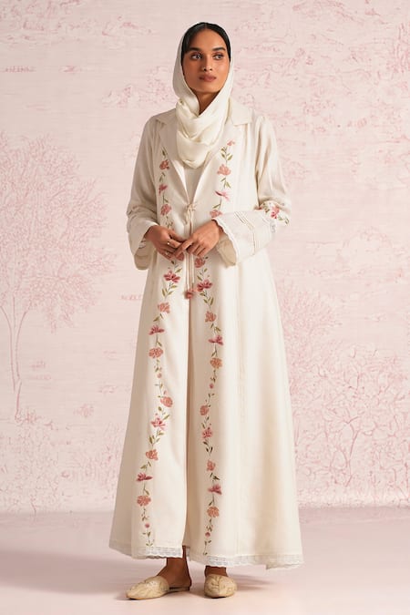 Kaveri Blush Vines Linen Abaya & Dress Set 