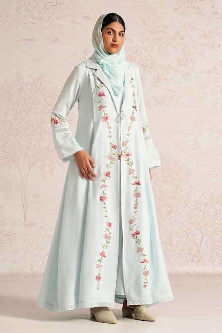Kaveri Blush Vines Linen Abaya & Dress Set