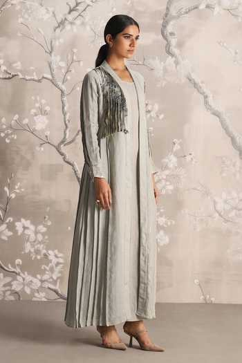 Kaveri Blue Linen Foil Printing Pleated Abaya And Dress Set Online at Aza Fashions Kaveri_Blue Linen Foil Printing Pleated Abaya And Dress Set _Online_at_Aza_Fashions