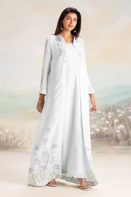 Kaveri Iris Tint Linen Abaya & Dress Set 
