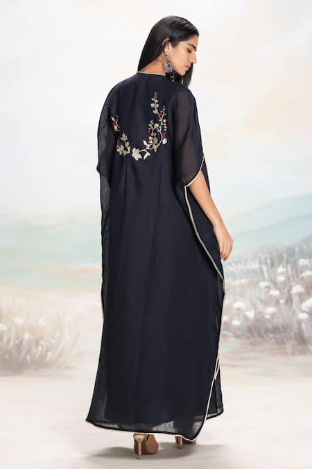 Kaveri Leaf Embroidered Linen Kaftan 