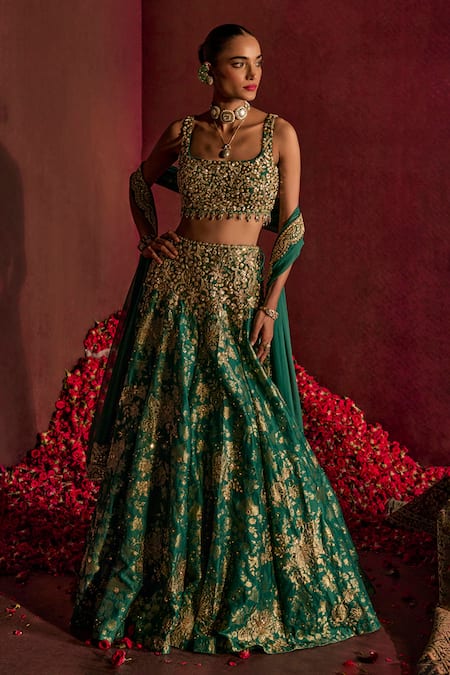 Prevasu Floral Brocade & Embroidered Bridal Lehenga Set