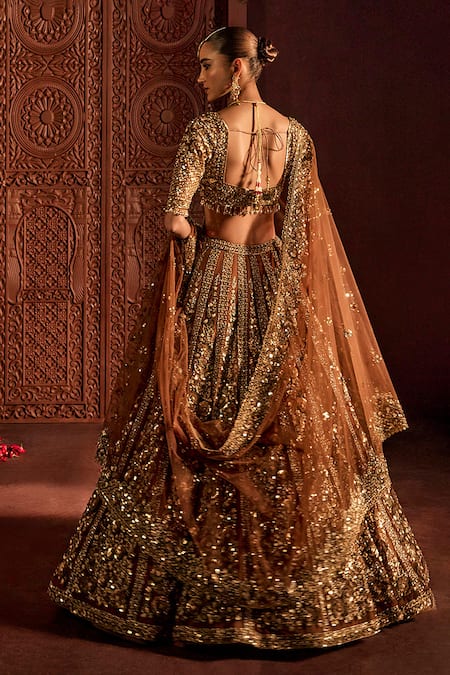 Prevasu Mocha Naira Embellished Bridal Lehenga Set 