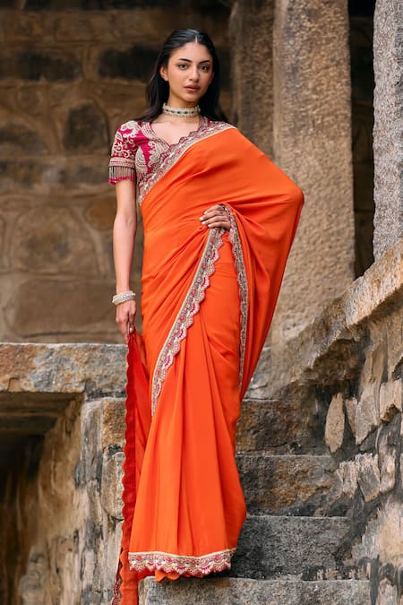 Jayanti Reddy Nma Embroidered Border Saree & Blouse Set 