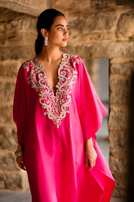 Jayanti Reddy Owl Zardosi Silk Kaftan & Palazzo Set 