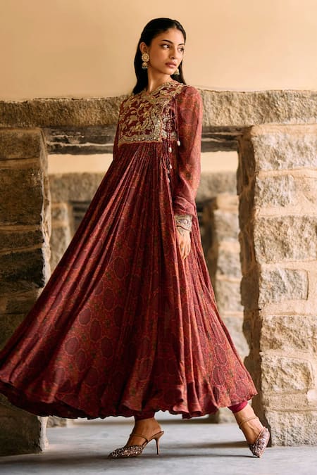 Jayanti Reddy Zardosi Embroidered Chiffon Anarkali & Churidar Set 