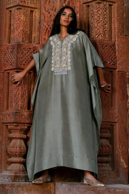 Jayanti Reddy Zuri Zardosi Embroidered Silk Kaftan  