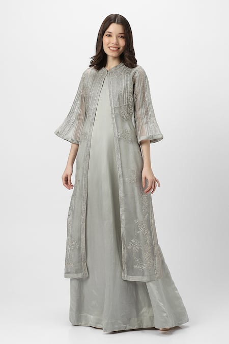 Kaveri Heart Strings Embroidered Linen Jacket & Dress Set 