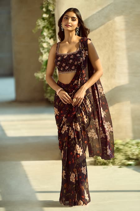 Samyukta Singhania Floral Pattern Pre-Draped Saree & Blouse Set 
