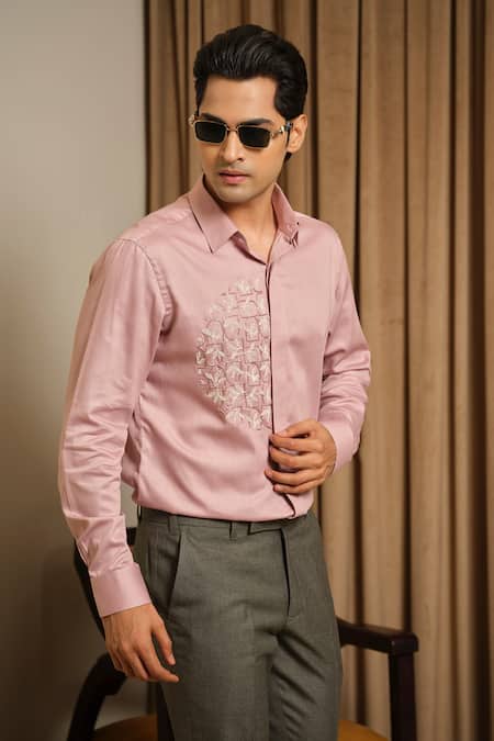 Runit Gupta Blush Bloom Embroidered Vegan Silk Shirt 