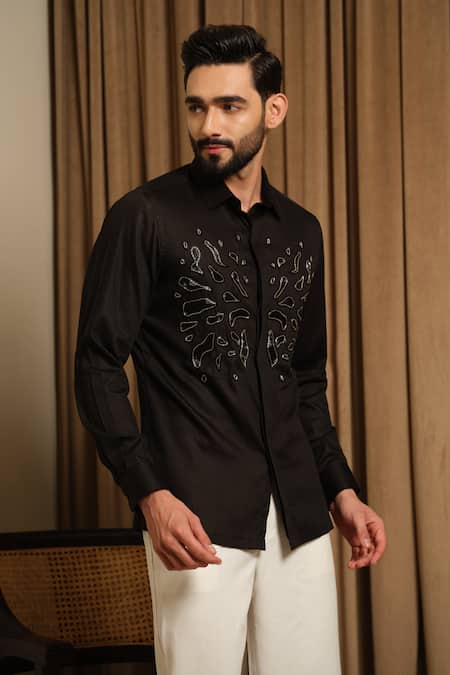 Runit Gupta Black Silver Splash Shirt 