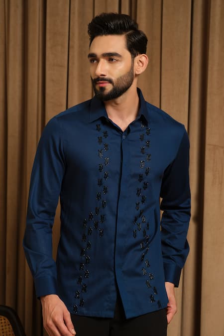 Runit Gupta Arrow Embroidered Blue Shirt 