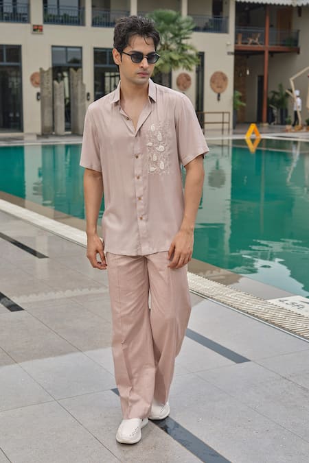 Shop_Runit Gupta_Taupe Tencel Embroidery Whale Vacay Shirt 