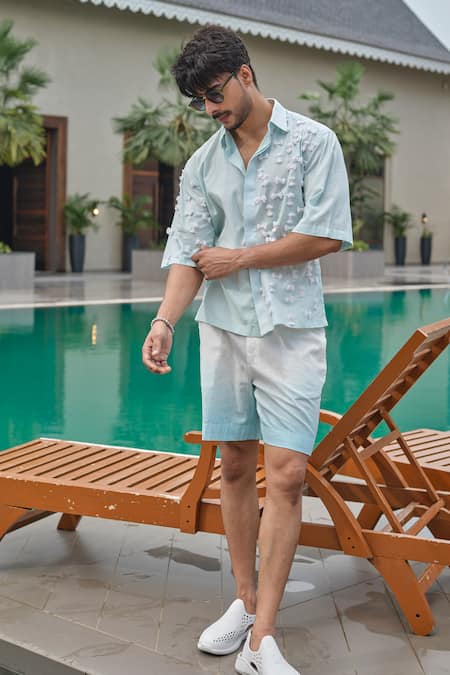 Buy Runit Gupta Blue Cotton, Linen Fringe Sky Shirt Online at Aza Fashions Buy_Runit Gupta_Blue Cotton, Linen Fringe Sky Shirt _Online_at_Aza_Fashions