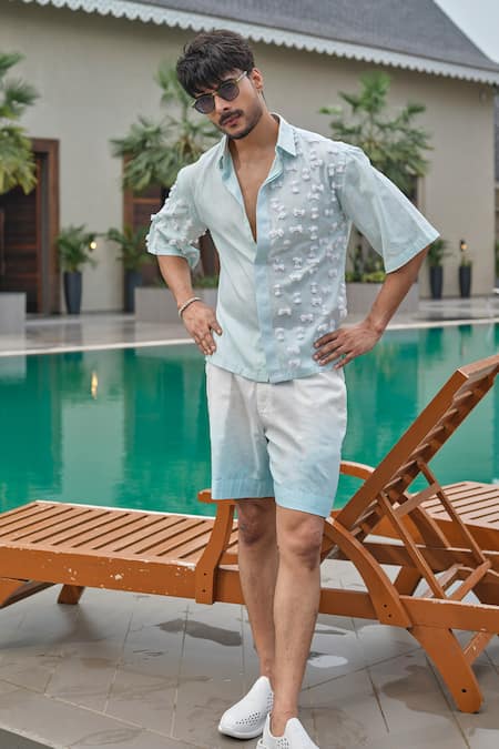 Shop Runit Gupta Blue Cotton, Linen Fringe Sky Shirt Online at Aza Fashions Shop_Runit Gupta_Blue Cotton, Linen Fringe Sky Shirt _Online_at_Aza_Fashions