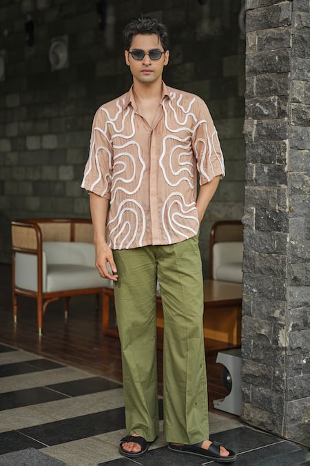 Buy_Runit Gupta_Brown Tencel Embroidery Dori Shirt _Online_at_Aza_Fashions