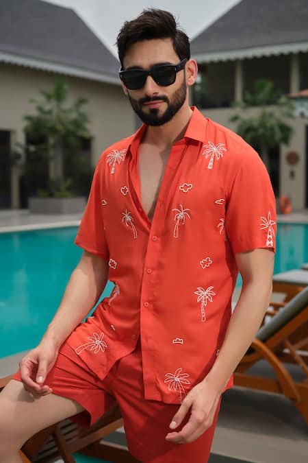 Runit Gupta Coral Embroidered Shirt 