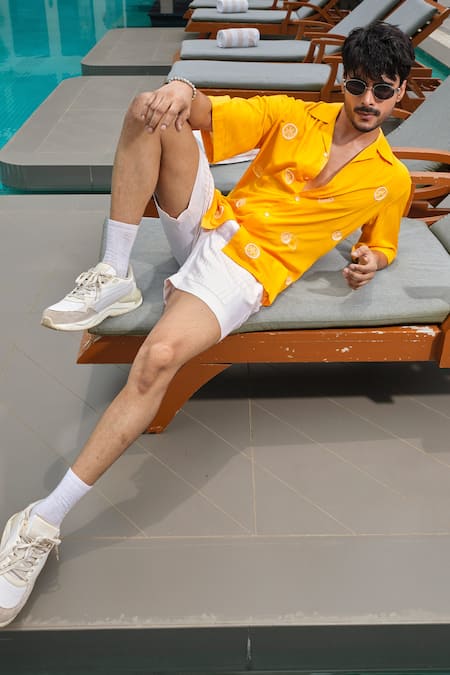 Shop_Runit Gupta_Yellow Tencel Embroidery Lemon Shirt 