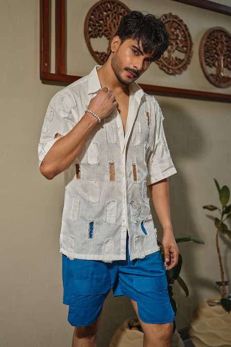 Runit Gupta Linen Fringes Cut Work Shirt 