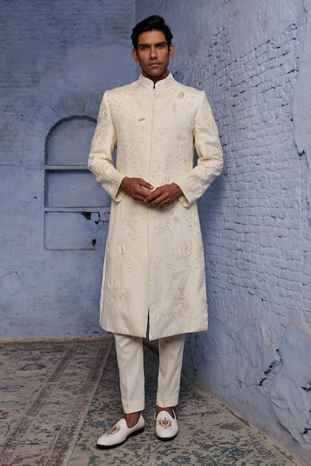 Agraj Jain Hand Embroidered Sherwani Jacket & Pant Set 