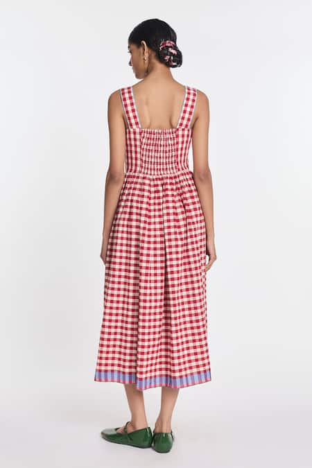 Payal Pratap Azure Embroidered Gingham Dress 