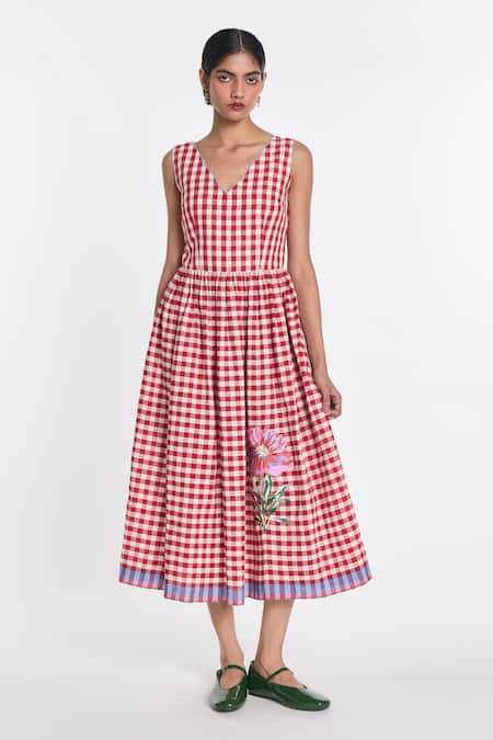 Payal Pratap Azure Embroidered Gingham Dress 