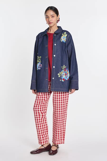 Buy_Payal Pratap_Blue Denim Rainrose Embroidered Jacket _Online_at_Aza_Fashions