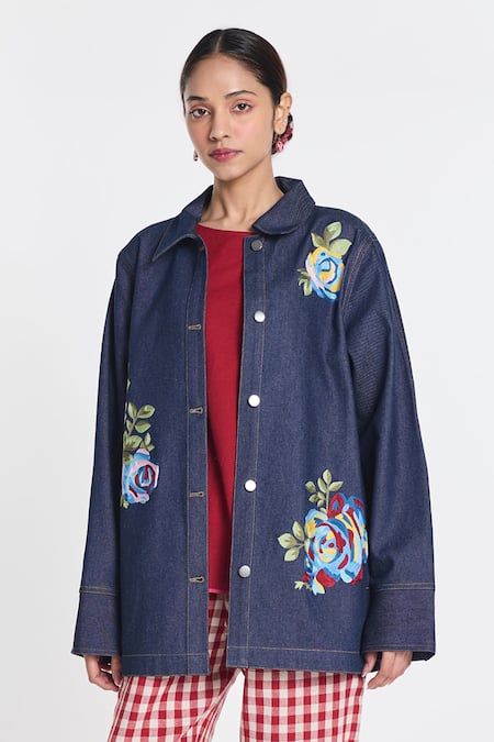 Payal Pratap Rainrose Embroidered Denim Jacket 