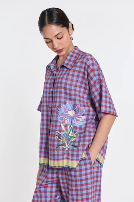 Payal Pratap Daffodils Embroidered Gingham Shirt 