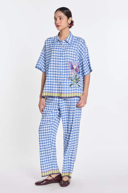 Payal Pratap Gingham Handloom Cotton Linen Shirt 