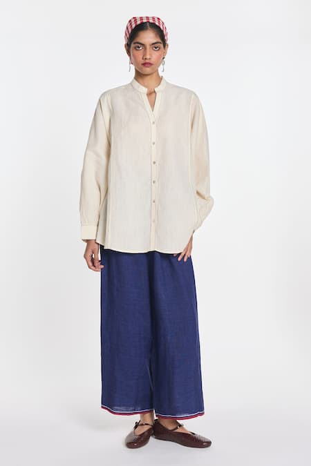 Buy Payal Pratap Ivory Cotton, Linen Valerian Oversized Shirt Online at Aza Fashions Buy_Payal Pratap_Ivory Cotton, Linen Valerian Oversized Shirt _Online_at_Aza_Fashions