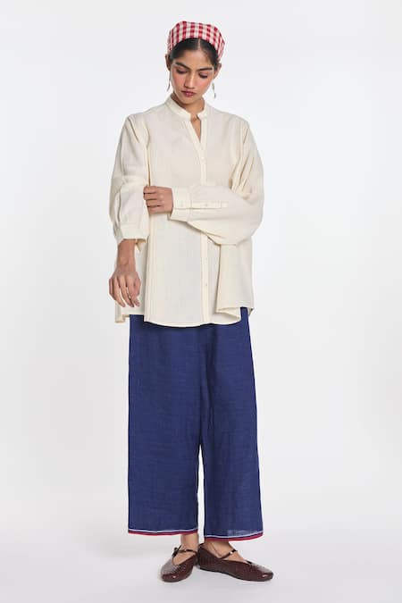 Shop Payal Pratap Ivory Cotton, Linen Valerian Oversized Shirt Online at Aza Fashions Shop_Payal Pratap_Ivory Cotton, Linen Valerian Oversized Shirt _Online_at_Aza_Fashions
