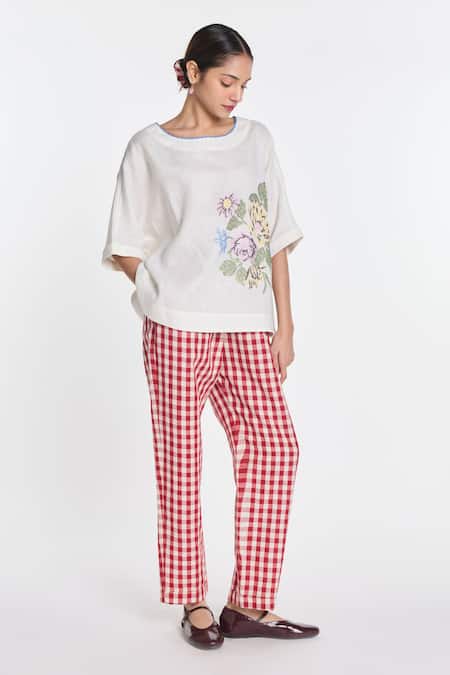 Payal Pratap Ivory Linen Embroidery, Pearls Top Online at Aza Fashions Payal Pratap_Ivory Linen Embroidery, Pearls Top _Online_at_Aza_Fashions