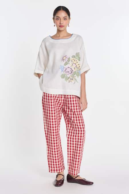 Buy Payal Pratap Ivory Linen Embroidery, Pearls Top Online at Aza Fashions Buy_Payal Pratap_Ivory Linen Embroidery, Pearls Top _Online_at_Aza_Fashions