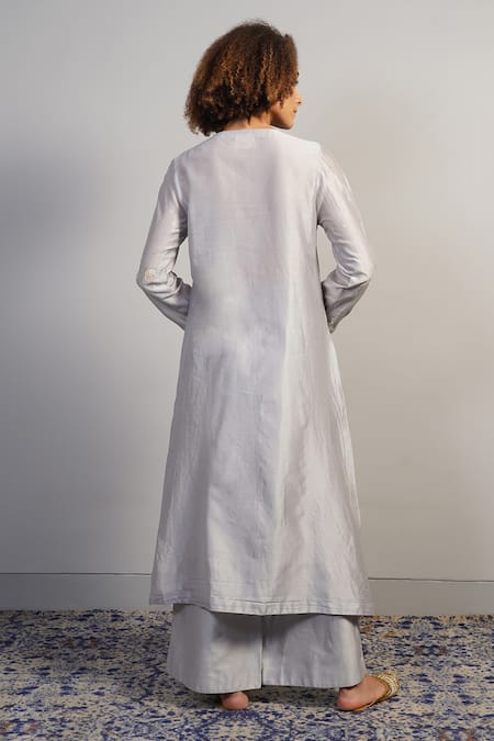 Samant Chauhan Fine Floral Threadwork Kurta & Palazzo Set 