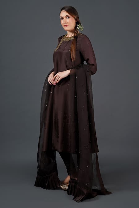 Buy Samant Chauhan Brown Silk Embroidery, Sequins Ornate Threadwork Kurta Set Online at Aza Fashions Buy_Samant Chauhan_Brown Silk Embroidery, Sequins Ornate Threadwork Kurta Set _Online_at_Aza_Fashions