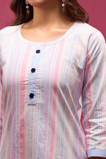 Shop_Khwaab By Sanjana Lakhani_Multi Color Cotton Striped Kurta And Pant Set _Online_at_Aza_Fashions