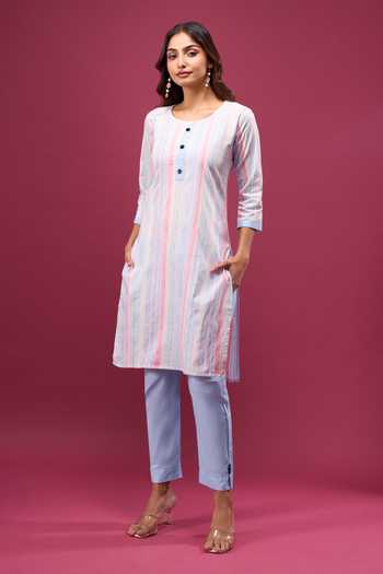 Buy_Khwaab By Sanjana Lakhani_Multi Color Cotton Striped Kurta And Pant Set 