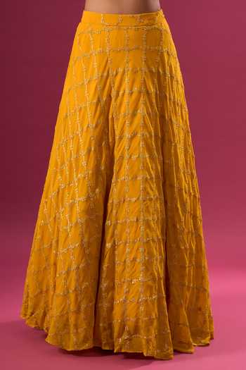 Buy_Khwaab By Sanjana Lakhani_Yellow Net Embroidery Round Neck Blouse Lehenga Set _Online_at_Aza_Fashions