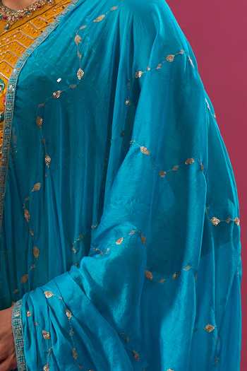 Shop_Khwaab By Sanjana Lakhani_Yellow Net Embroidery Round Neck Blouse Lehenga Set _Online_at_Aza_Fashions