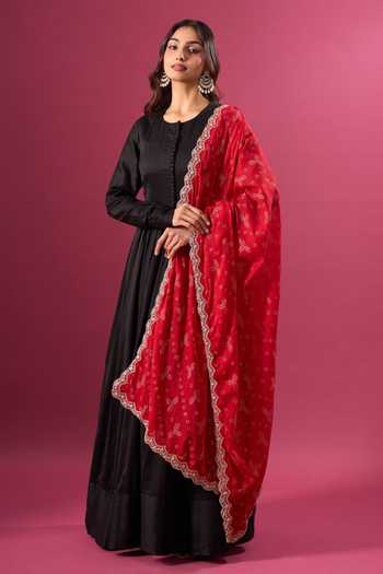 Buy_Khwaab By Sanjana Lakhani_Red Georgette Zari Embroidered Dupatta _Online_at_Aza_Fashions