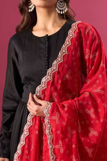 Shop_Khwaab By Sanjana Lakhani_Red Georgette Zari Embroidered Dupatta _Online_at_Aza_Fashions