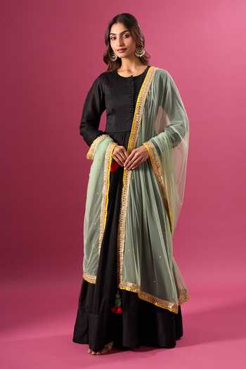 Khwaab By Sanjana Lakhani_Green Net Sequins Embroidered Dupatta _Online_at_Aza_Fashions