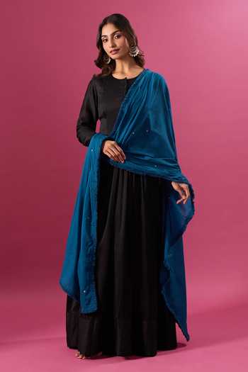 Buy_Khwaab By Sanjana Lakhani_Blue Cotton Mirrors Embroidered Dupatta _Online_at_Aza_Fashions
