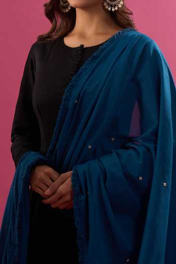 Shop_Khwaab By Sanjana Lakhani_Blue Cotton Mirrors Embroidered Dupatta _Online_at_Aza_Fashions