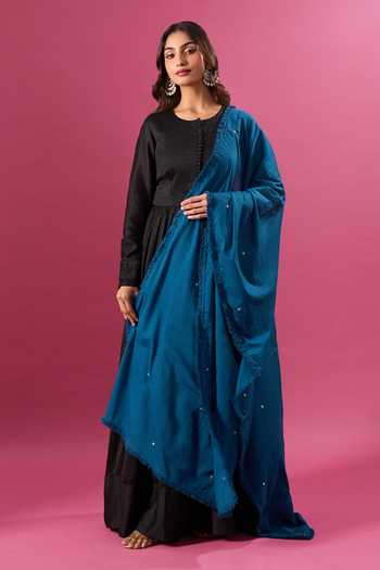 Buy_Khwaab By Sanjana Lakhani_Blue Cotton Mirrors Embroidered Dupatta 