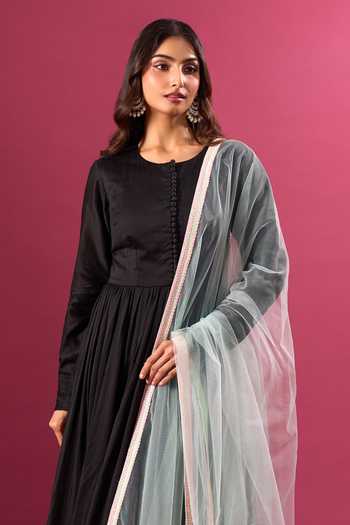 Buy_Khwaab By Sanjana Lakhani_Sky Blue Net Contrast Border Dupatta _Online_at_Aza_Fashions